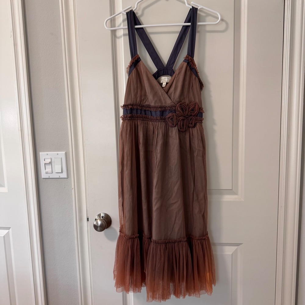 Moulinette Soeurs Anthropologie Tulle Rosette Midi Dress Size 8 Whimsigoth Fairy